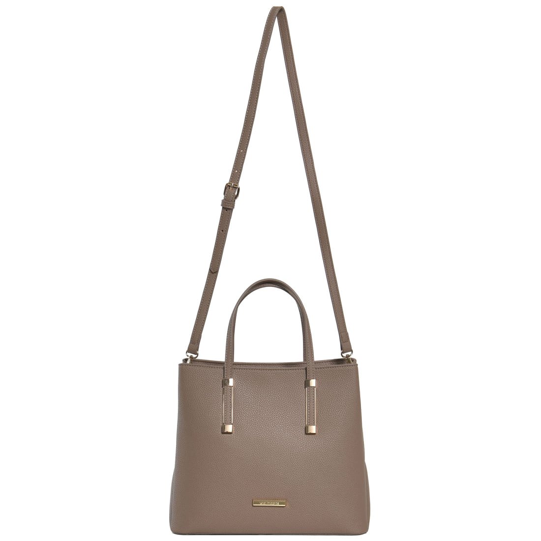 Bolsa tote feminina Via Marte bege com acabamento texturizado e alças metálicas douradas